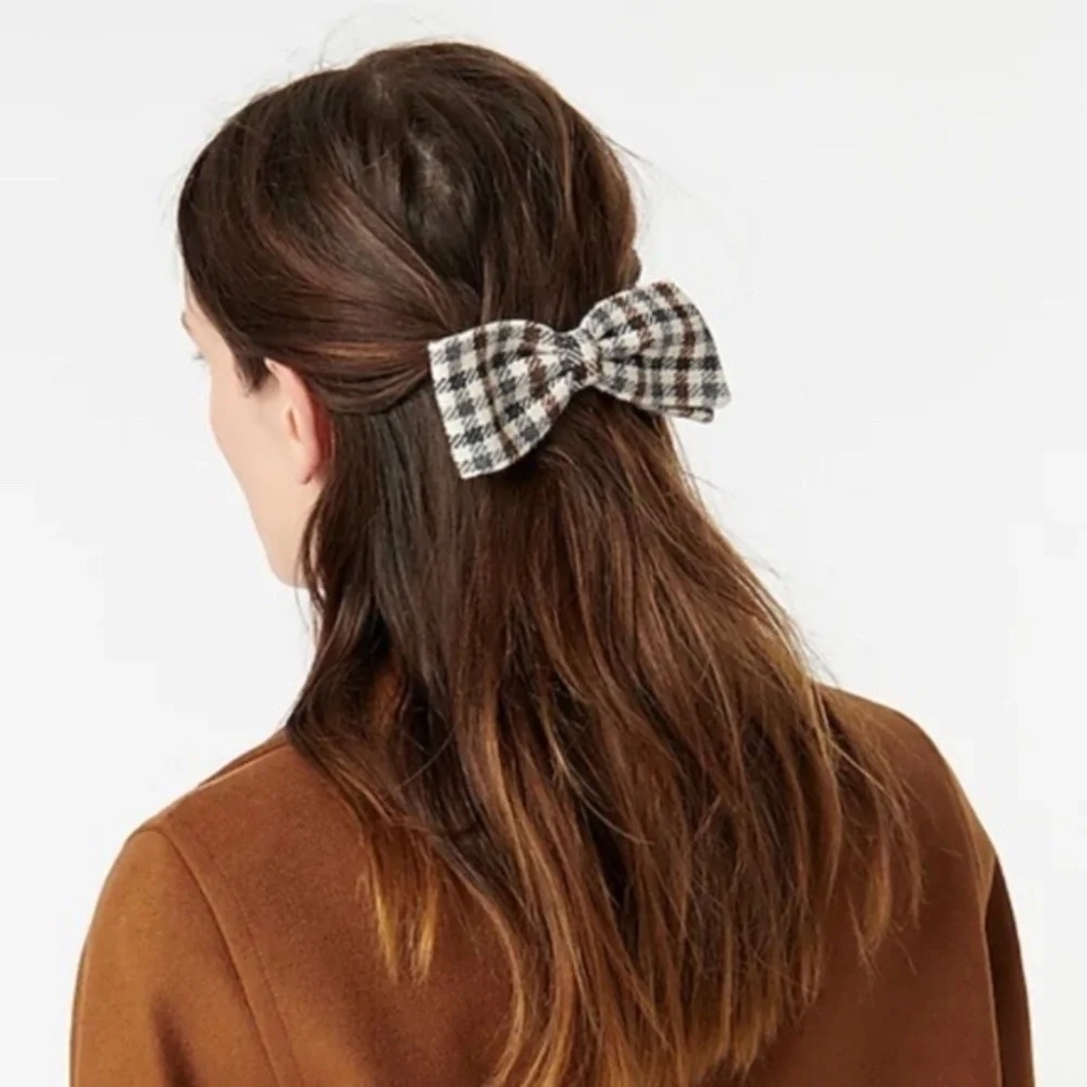 NWT J. Crew Wool Plaid Bow Hair Clip